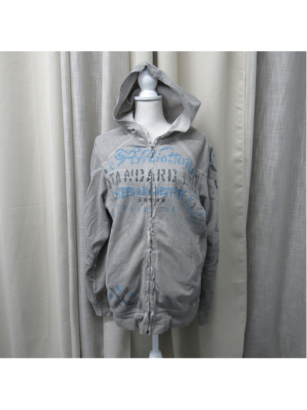 Vintage Affliction Hoodie Mens L Gray Full Zip Standard Series Y2K Fleur De Lis